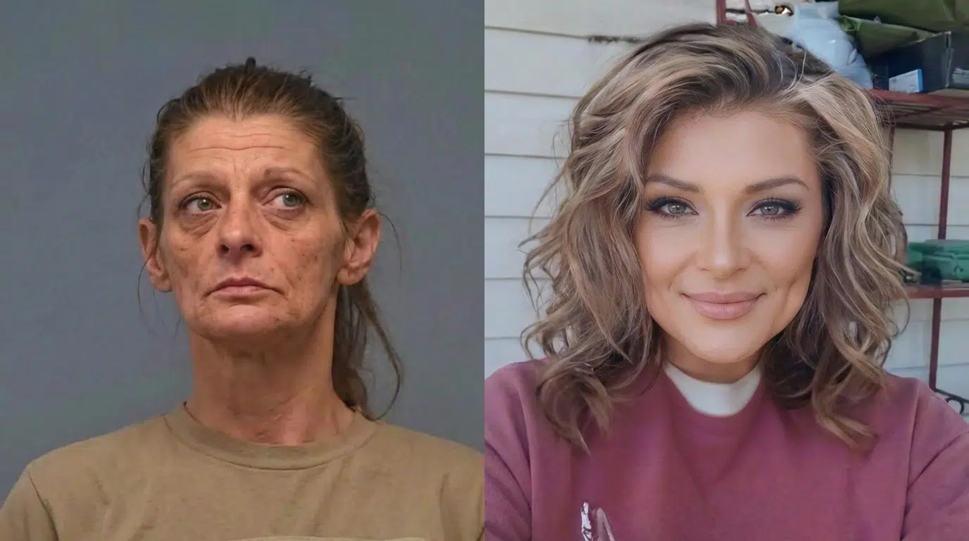 Before and after portraits showing a woman’s recovery journey