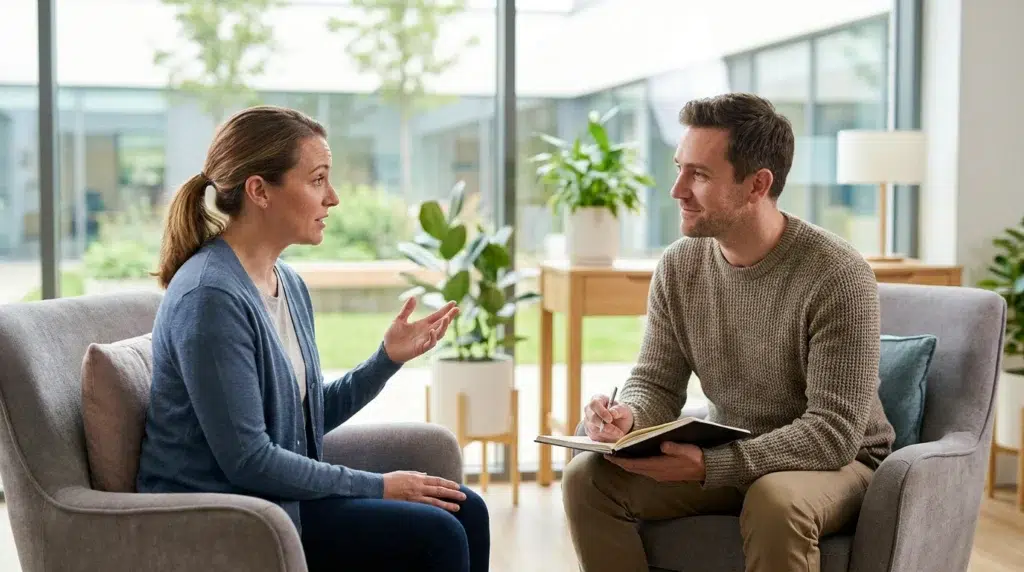 7-OH: What You Need to Know About This Potent Kratom Compound 2 Woman speaking with a counselor during a private therapy session.