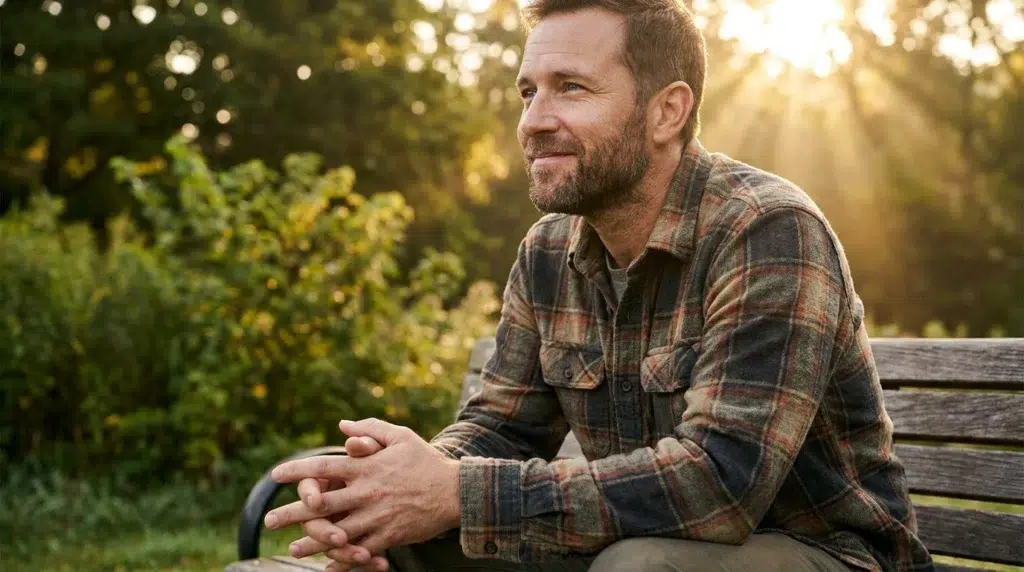 Happy National Sober Day: Recovering Out Loud 1 Man sitting peacefully outdoors reflecting on sobriety and recovery during National Sober Day