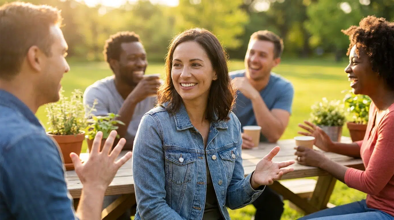 Sober friends enjoying a positive social gathering outdoors for National Sober Day