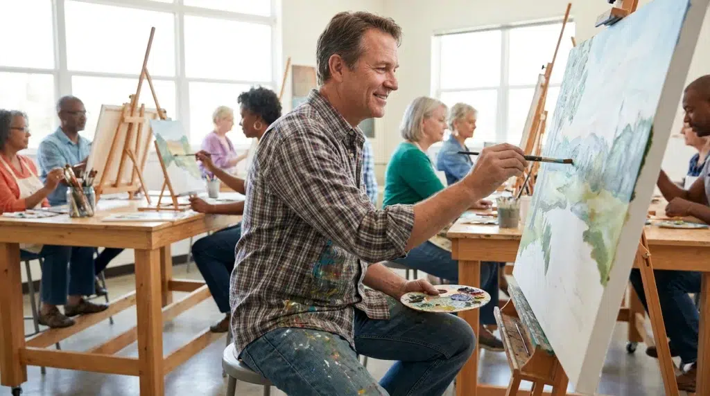 Inner Child Healing in Recovery: How Sobriety Can Help You Heal 2 Man painting in an art studio as a healthy activity during recovery